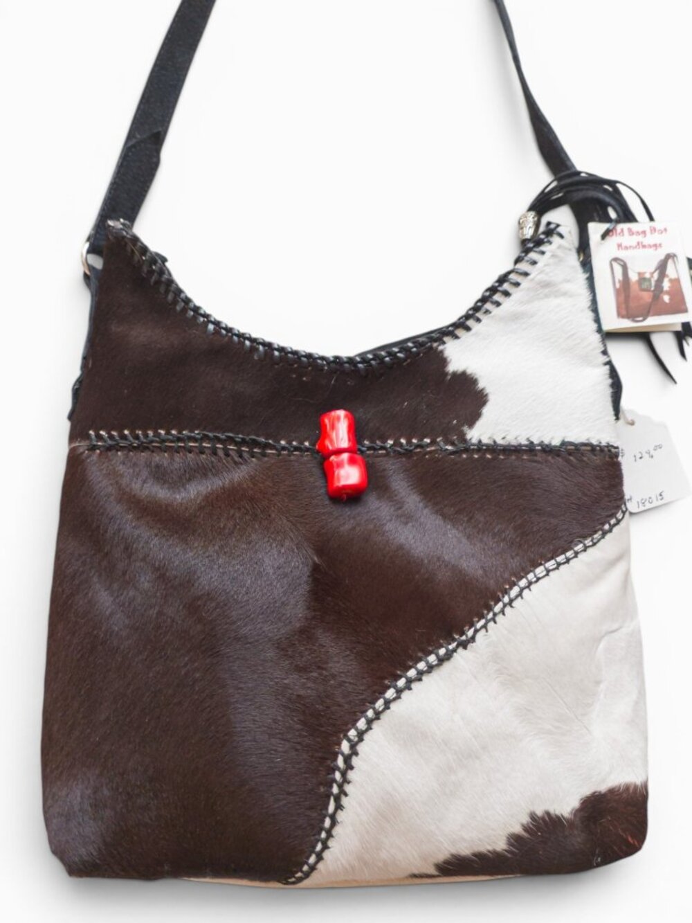 Old Bag Dot Hair-On Cowhide Patchwork Hobo Bag Coral Toggle NWT